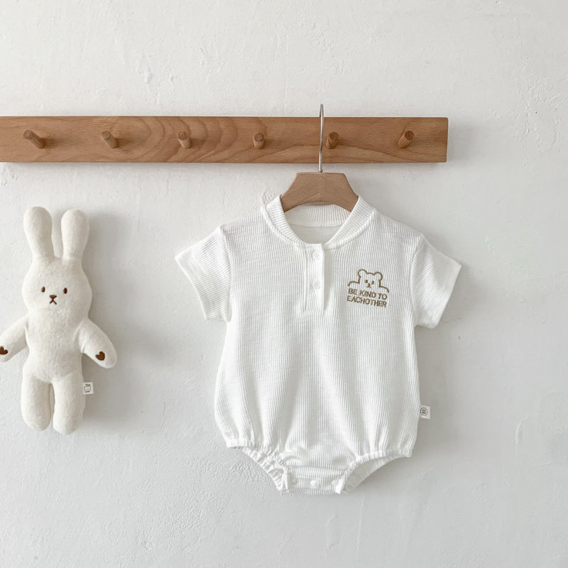 【BABY】夏新作 くま柄リブラウンドネックロンパースSK071015