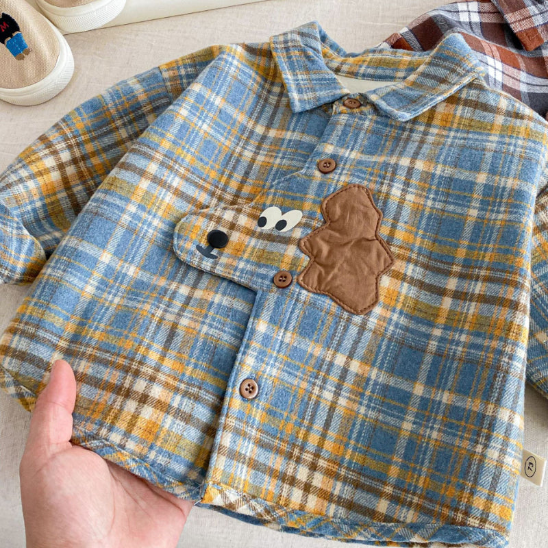 【BABY&KID】冬新作 犬柄チェック裏起毛シャツSK102017