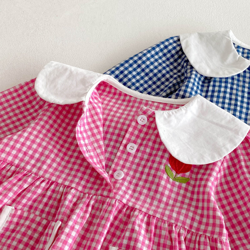 【BABY&KID】花柄刺繍チェックワンピースSK011024