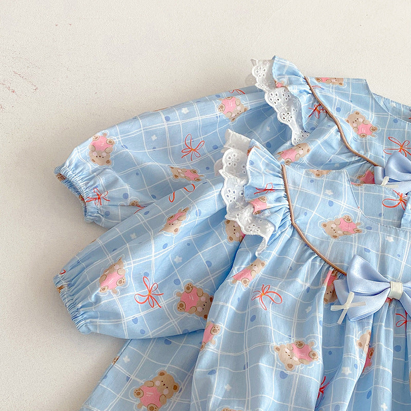 【姉妹服】ハートくまロンパース、ワンピースSK101123