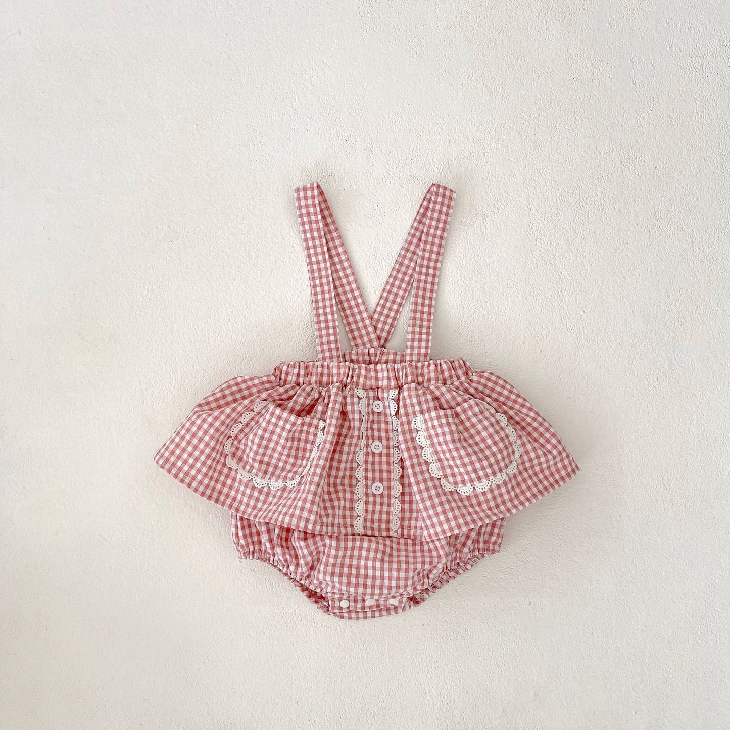 【BABY】可愛いチェックサロペロンパースSK061008