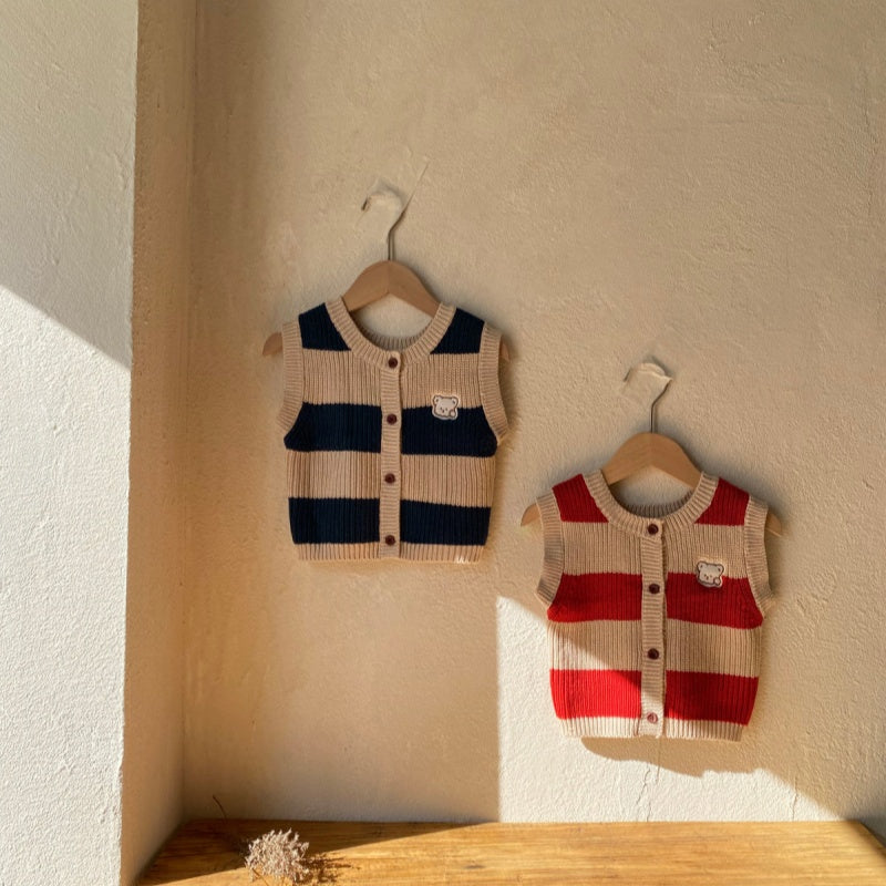 【BABY】ボーダーくまワッペンベストSK101541