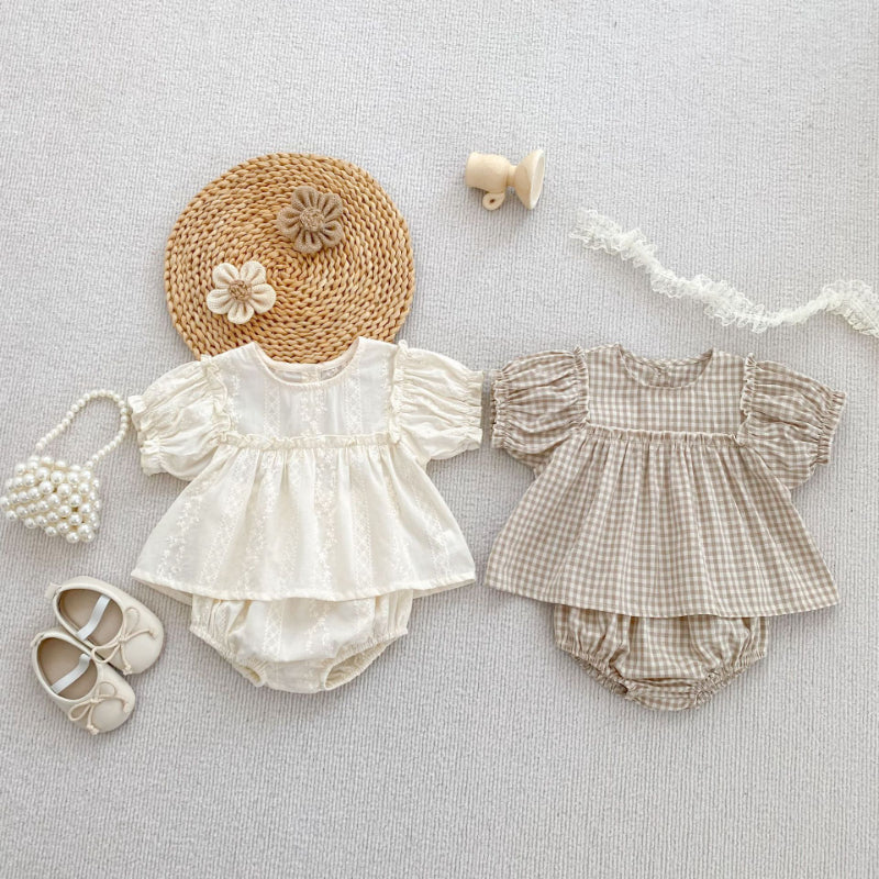 【BABY】夏新作 刺繍、チェック柄セットアップSK072510