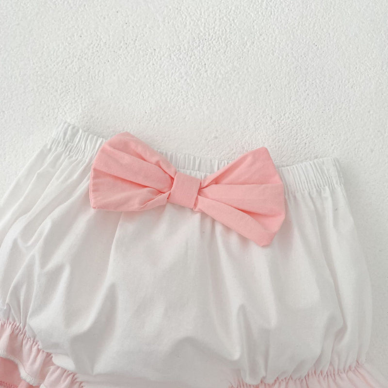 【BABY&KID】夏新作 バイカラーフリル袖トップス&ショートパンツSK081525