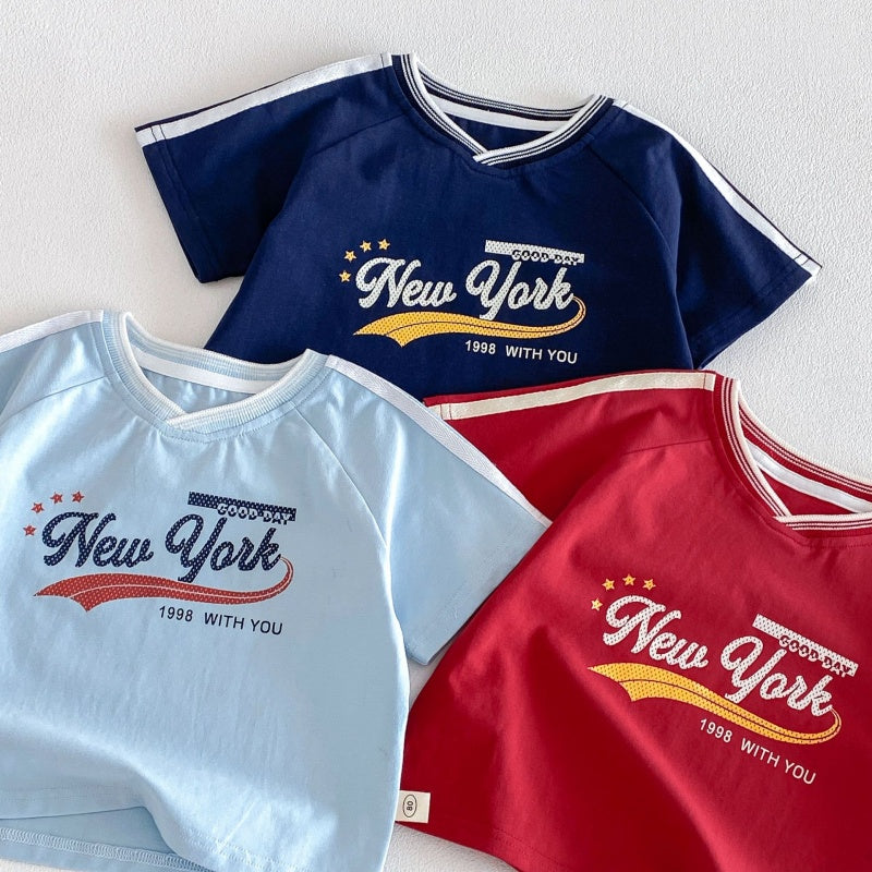 【BABY&KID】夏新作VネックロゴTシャツ、ボーダーショートパンツSK105515