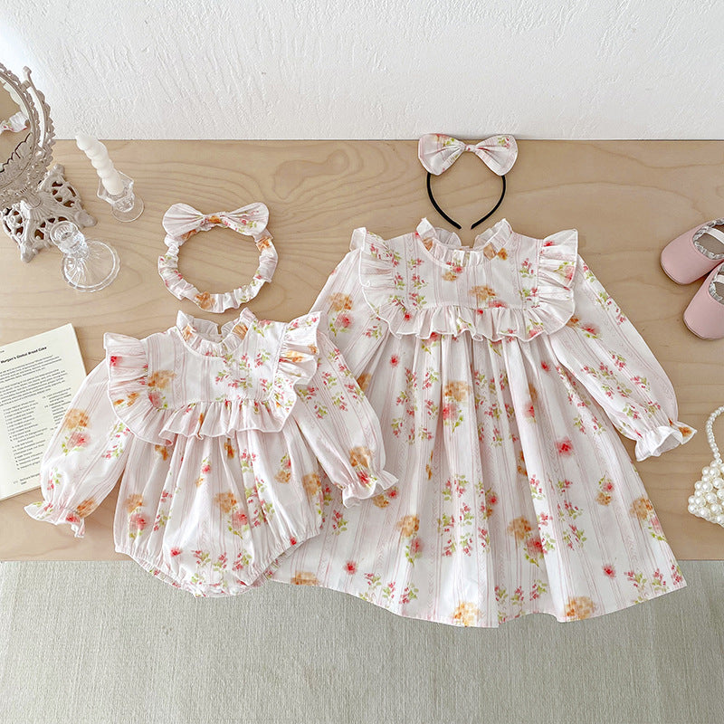 【姉妹服】カラフル花柄ロンパース、ワンピースSK101138