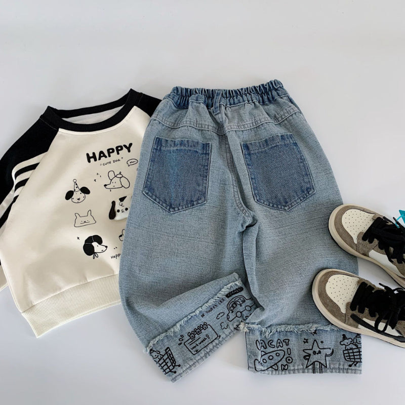 【BABY&KID】落書きデニムパンツSK100509