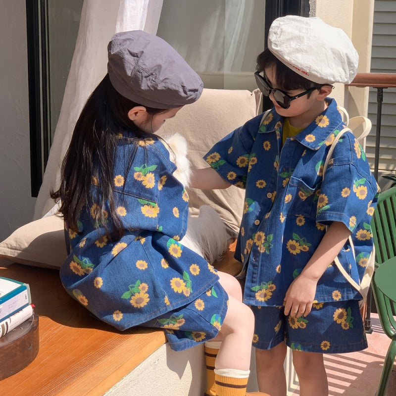 【BABY&KID】夏新作 ひまわりデザインデニムセットアップSK080517