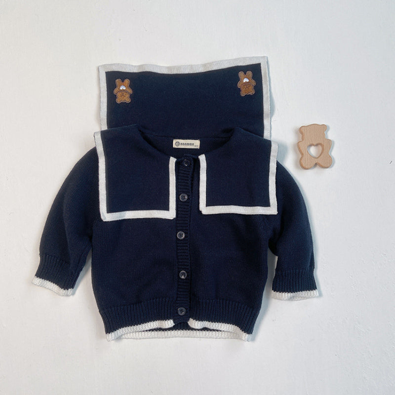 【BABY】くま刺繍ビッグカラーニットカーディガンSK101536