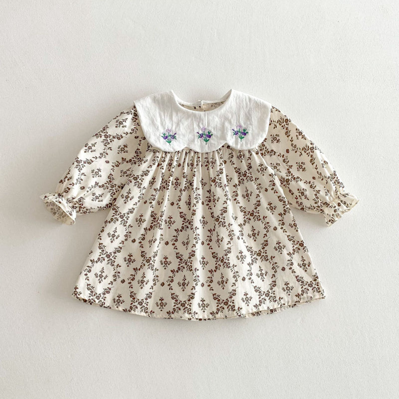 【BABY&KID】韓国風ドールカラー刺繍ワンピースSK011023