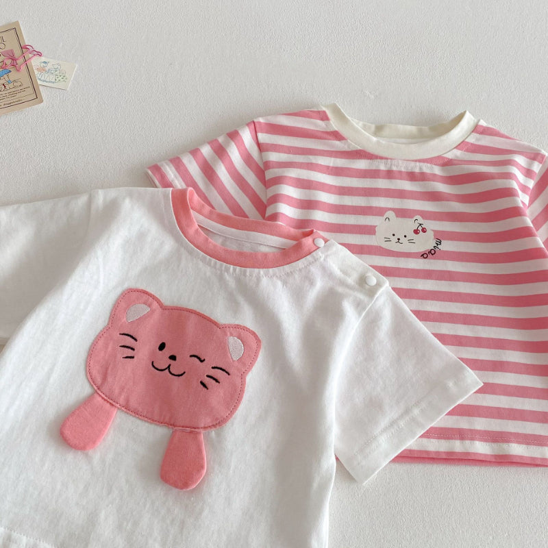 【BABY&KID】夏新作 ネコプリントTシャツ、ワンピ、サロペット、ドットパンツセットSKO71201