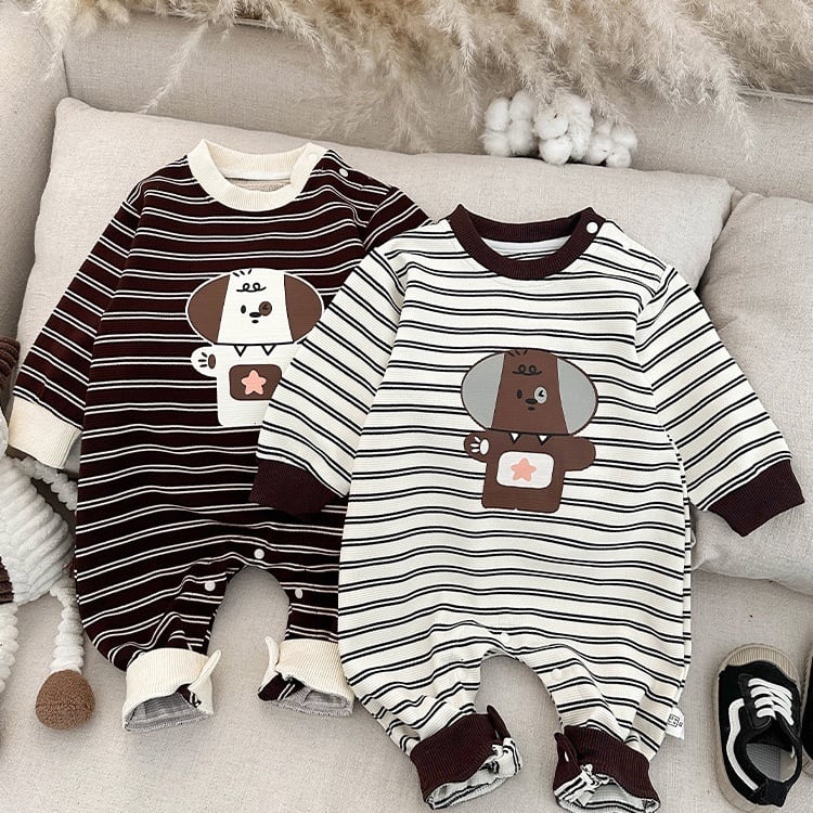 【BABY】ペット、クマ柄ボーダーロンパースSK051306