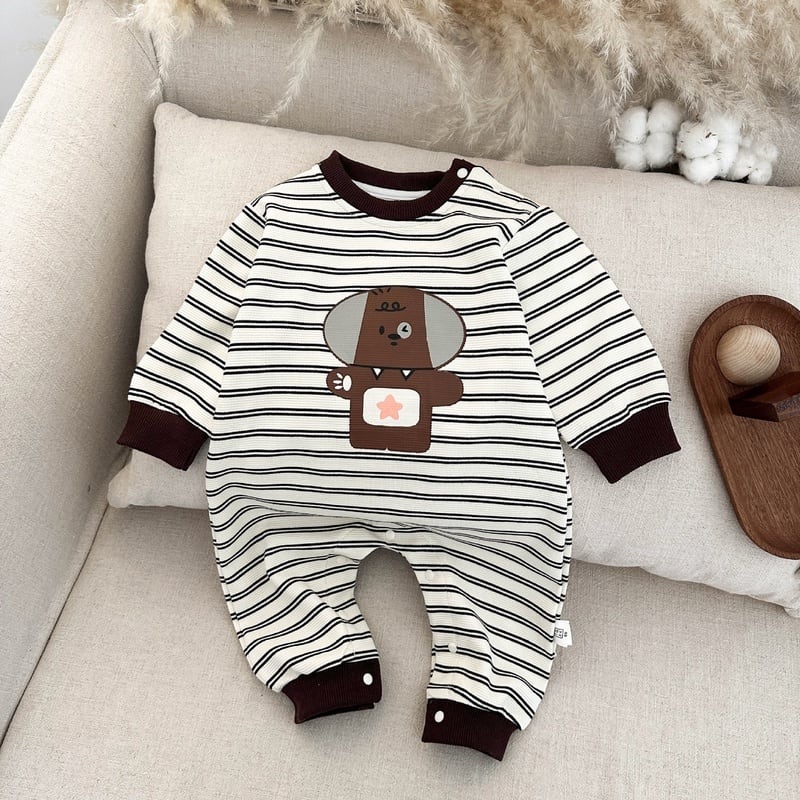 【BABY】ペット、クマ柄ボーダーロンパースSK051306