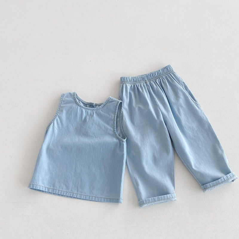 【BABY&KID】夏新作 ノースリーブデニムセットアップSK080207