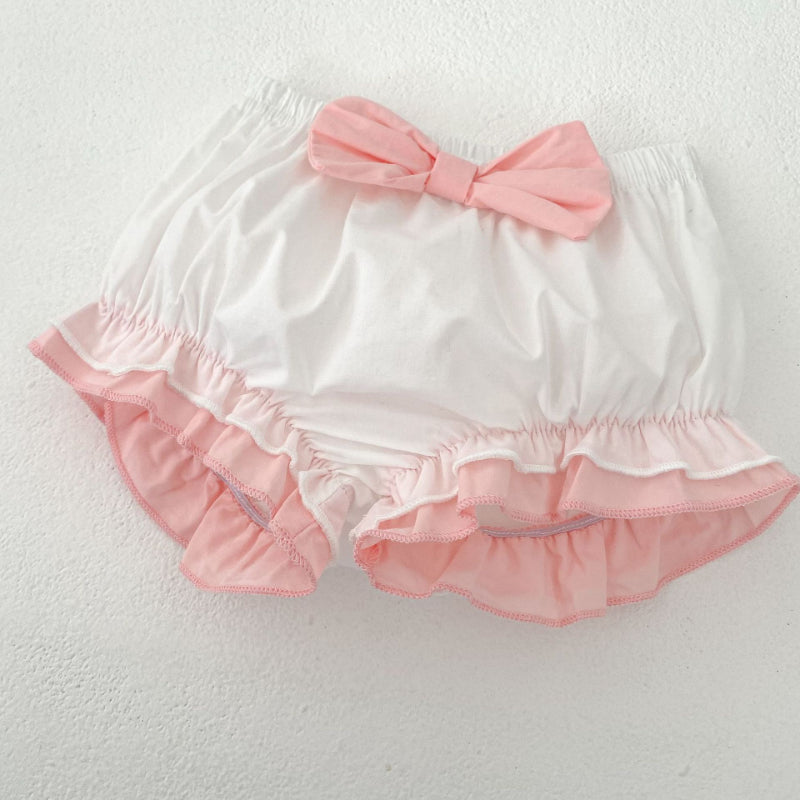 【BABY&KID】夏新作 バイカラーフリル袖トップス&ショートパンツSK081525