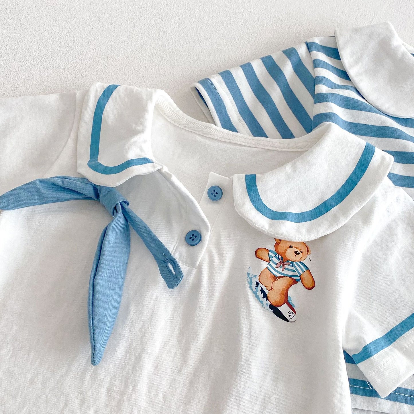 【BABY&KID】夏新作 クマ柄セーラー風セットアップSK061808