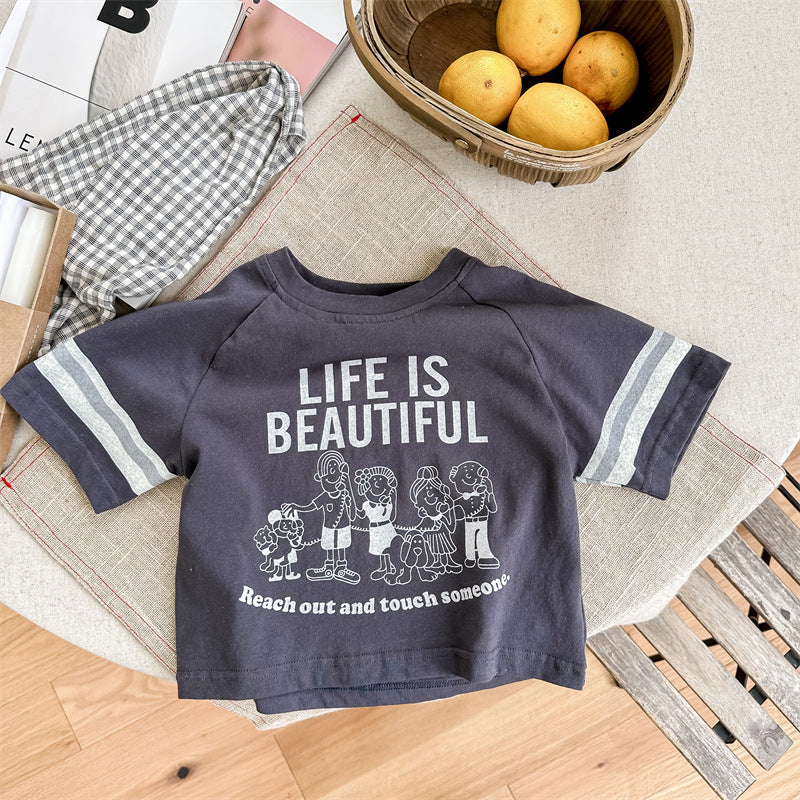 【BABY&KID】夏新作 英字カートゥーン柄プリントTシャツSK091614