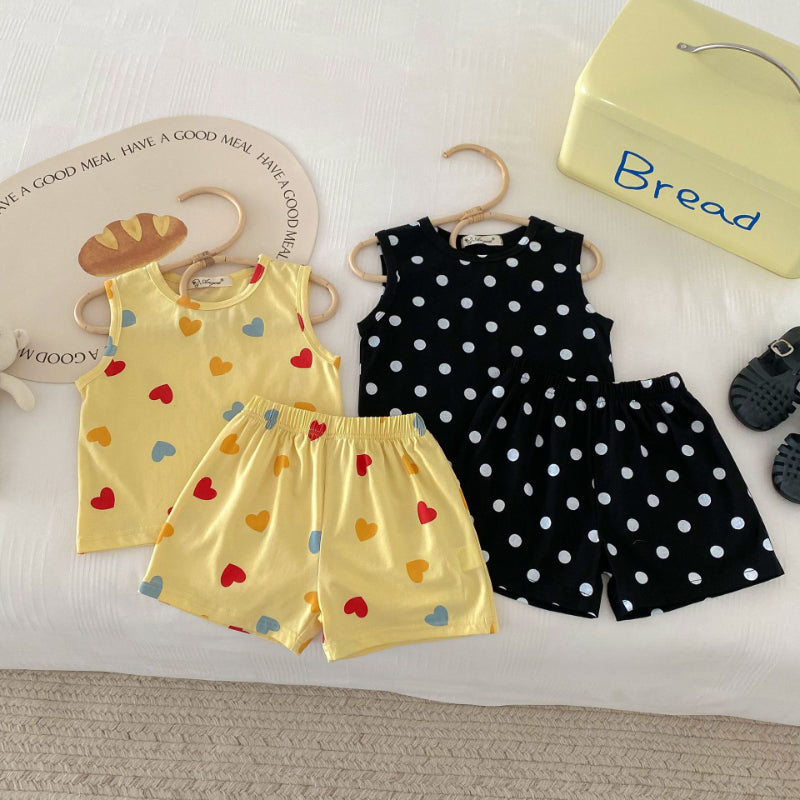 【BABY&KID】夏新作 ハート、ドットプリントセットアップSK091211