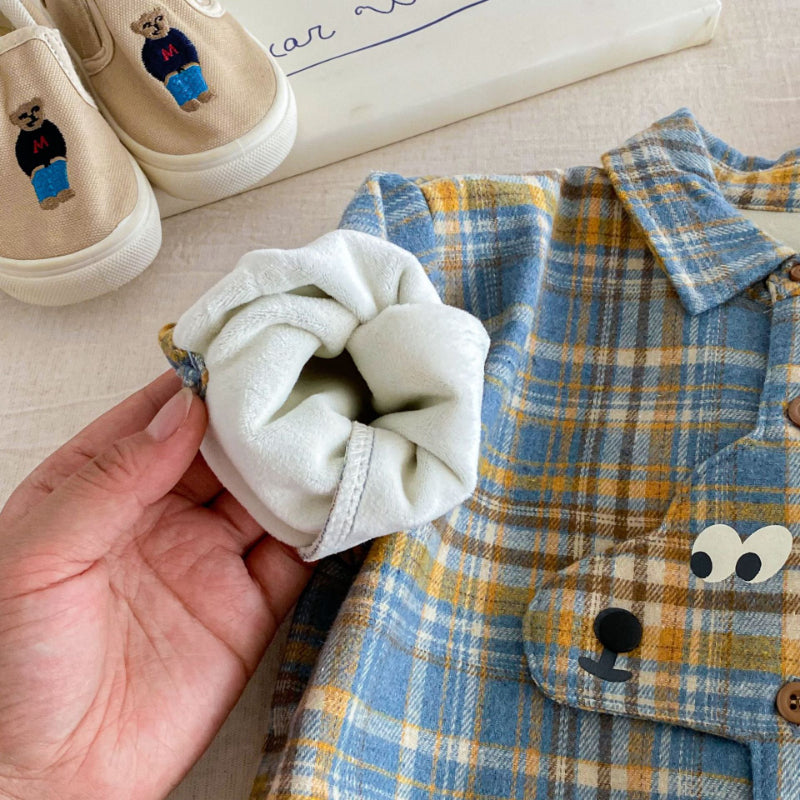 【BABY&KID】冬新作 犬柄チェック裏起毛シャツSK102017