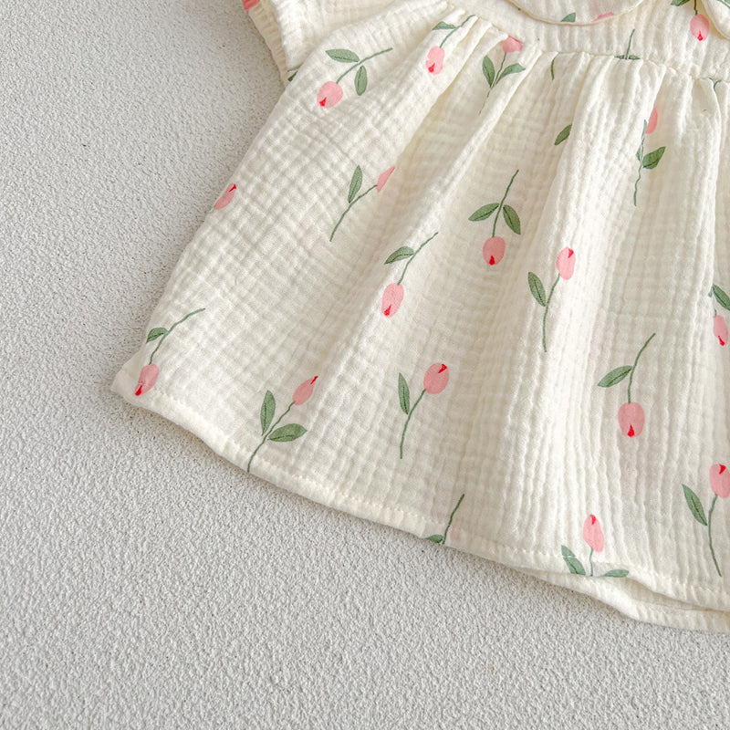 【姉妹服】夏新作 ガーゼチューリップロンパース、セットアップSK072514