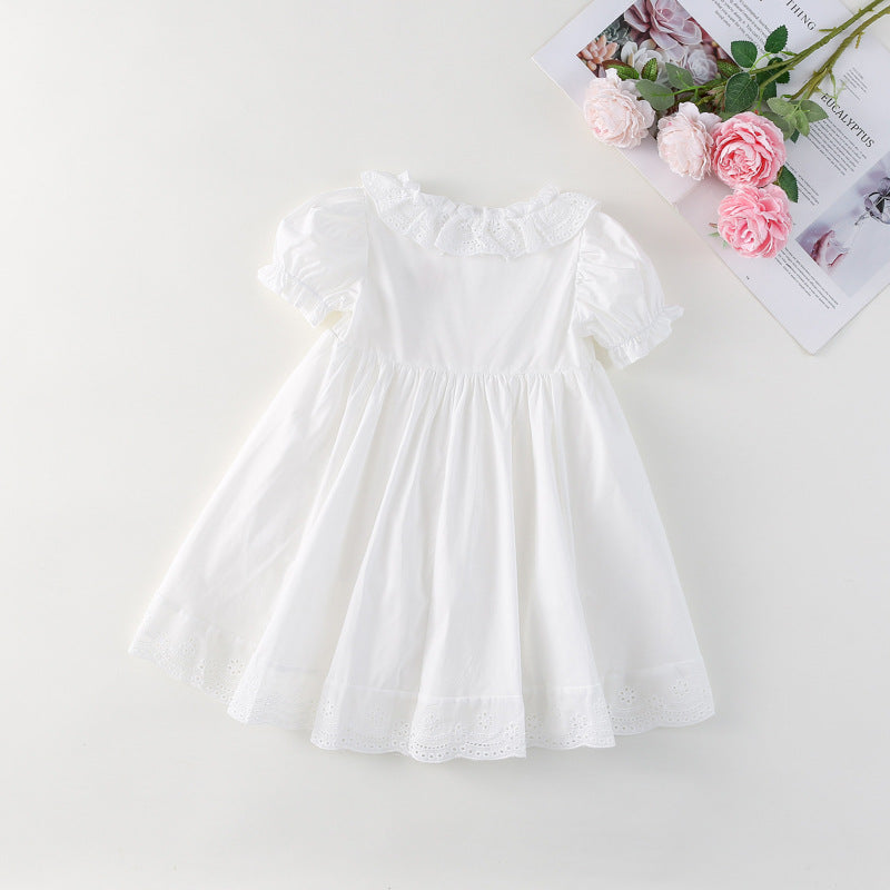 【BABY&KID】夏新作 レース襟お花刺繍ワンピースSKO71109