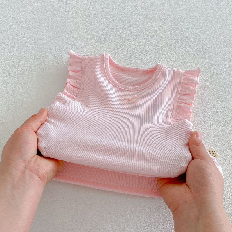 【BABY&KID】夏新作無地フリルスリーブタンクトップ、パンツSK104623