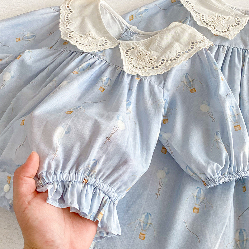 【姉妹服】バルーン刺繍襟ロンパース、ワンピースSK101116