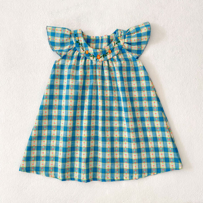 【姉妹服】夏新作 チェック柄フリル袖ロンパース、ワンピースSK081620