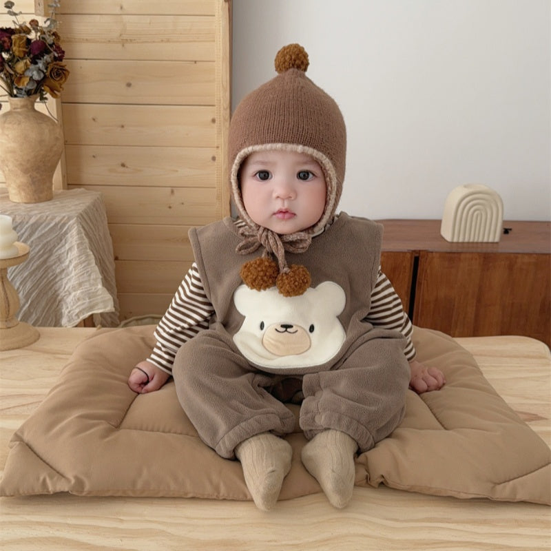 【BABY】冬新作 裏起毛サロペットパンツ&ボーダーインナーSK102414