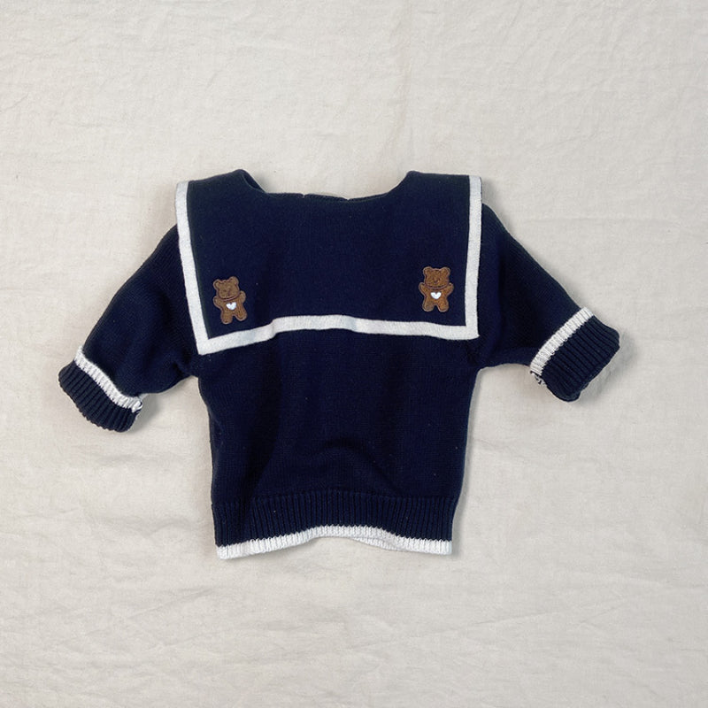 【BABY】くま刺繍ビッグカラーニットカーディガンSK101536