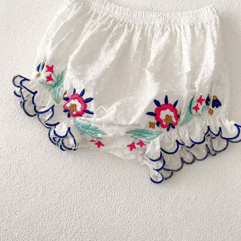 【BABY&KID】夏新作 フラワー刺繍キャミセットアップSK081608