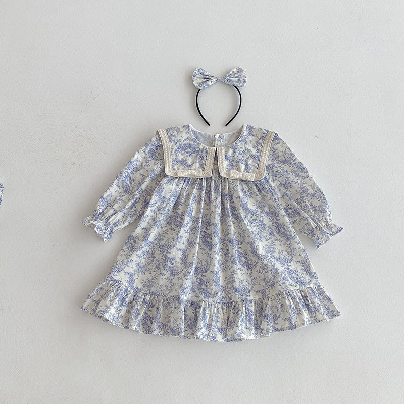 【姉妹服】蝶結び襟花柄ロンパース、ワンピースSK101109
