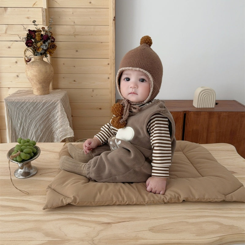 【BABY】冬新作 裏起毛サロペットパンツ&ボーダーインナーSK102414