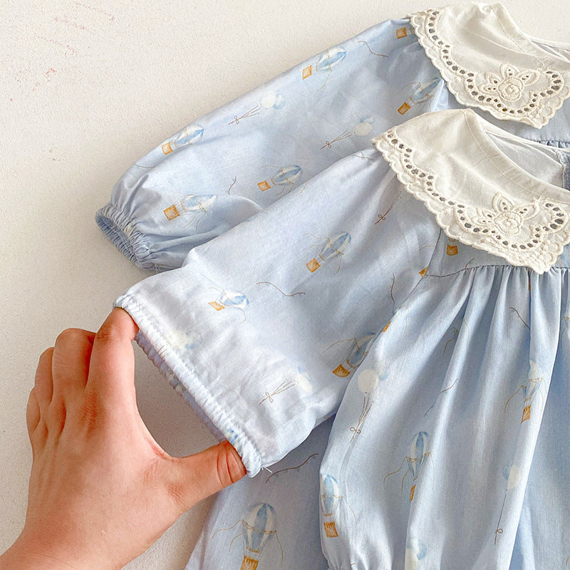 【姉妹服】バルーン刺繍襟ロンパース、ワンピースSK101116