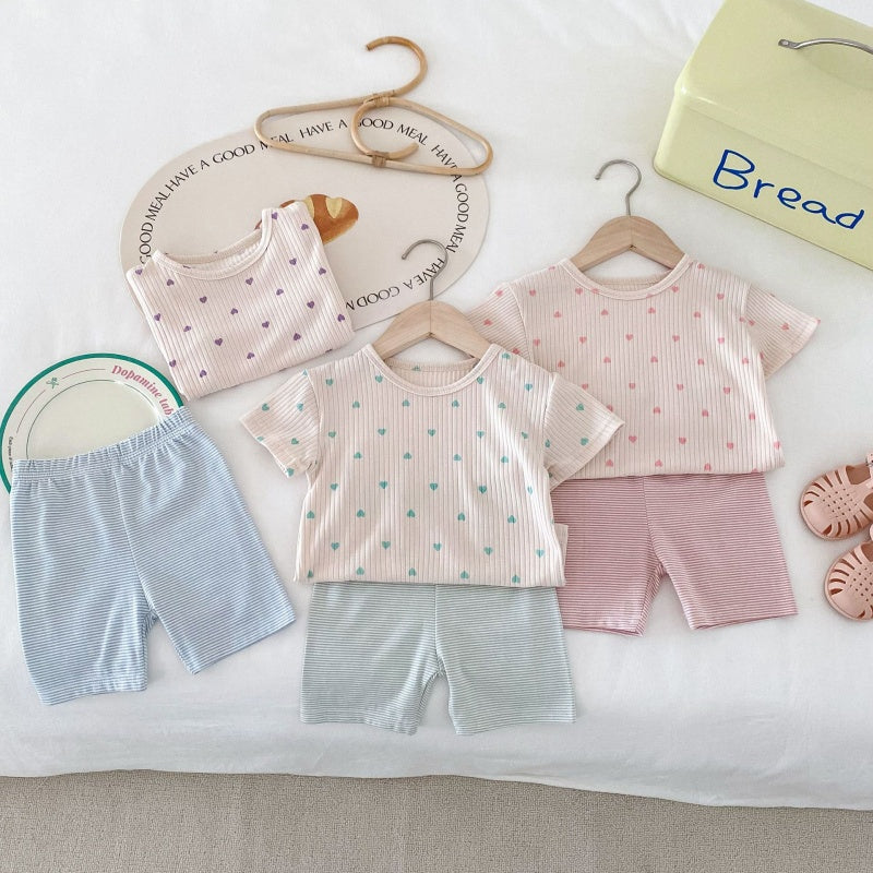【BABY&KID】夏新作 ハートTシャツ&ボーダーショートパンツSK080212