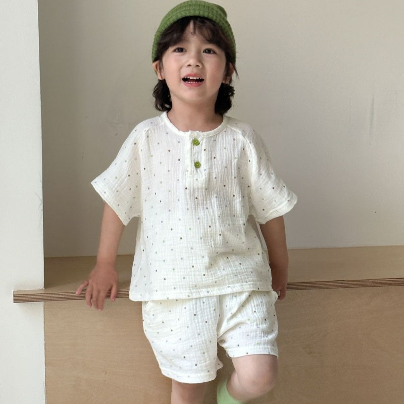 【BABY&KID】夏新作 純綿ガーゼドット柄スーツSK063019