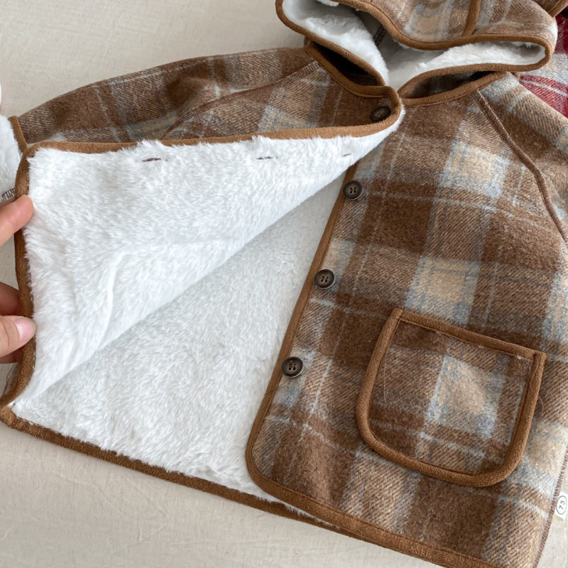 【BABY&KID】冬新作チェック柄フード付きモコモコアウターSK102523