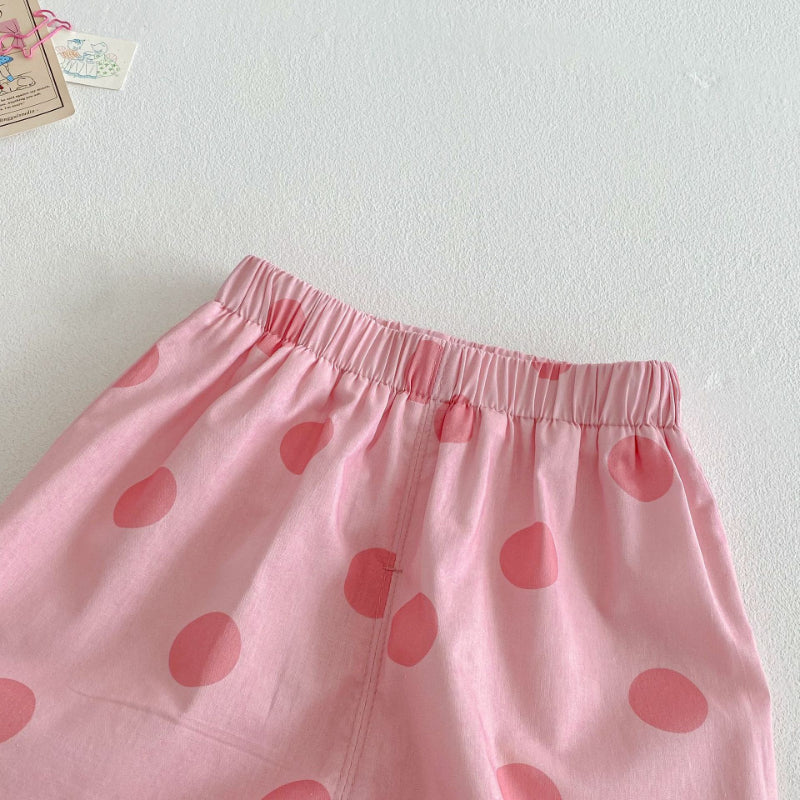 【BABY&KID】夏新作 ネコプリントTシャツ、ワンピ、サロペット、ドットパンツセットSKO71201