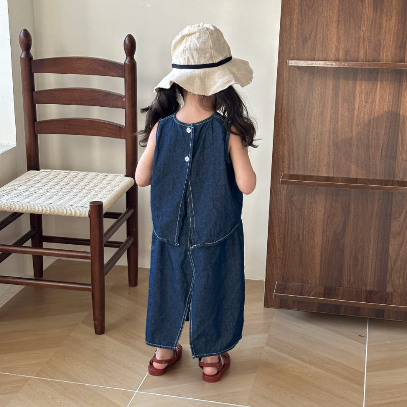 【BABY&KID】夏新作 ダークデニムベストワンピ、セットアップSK063013