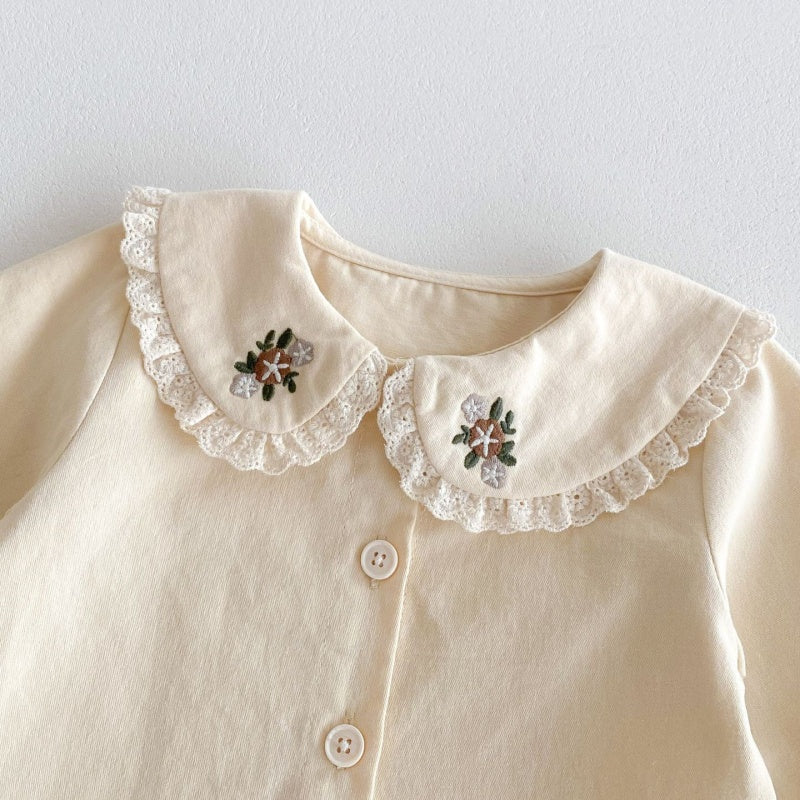 【BABY&KID】花刺しゅう入り丸襟トップス、ノースリーブワンピースSK050807