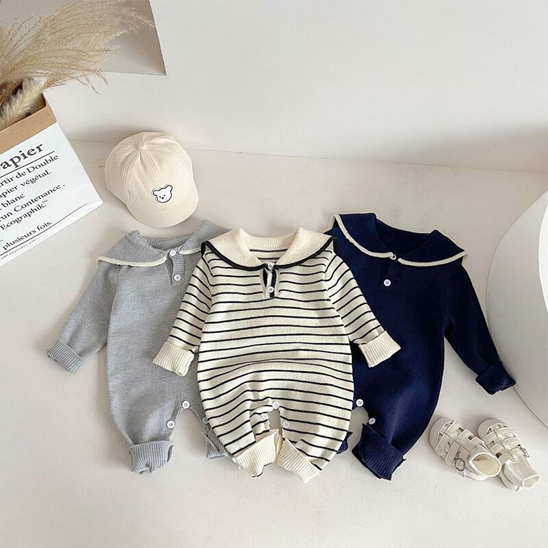 【BABY】セーラー襟ニットロンパース全3色SK11363