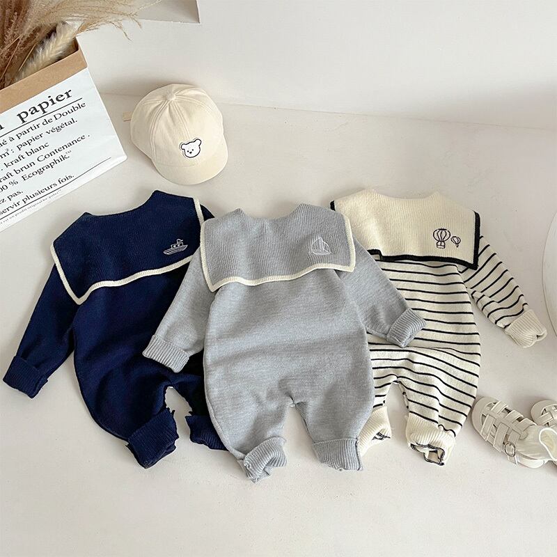 【BABY】セーラー襟ニットロンパース全3色SK11363