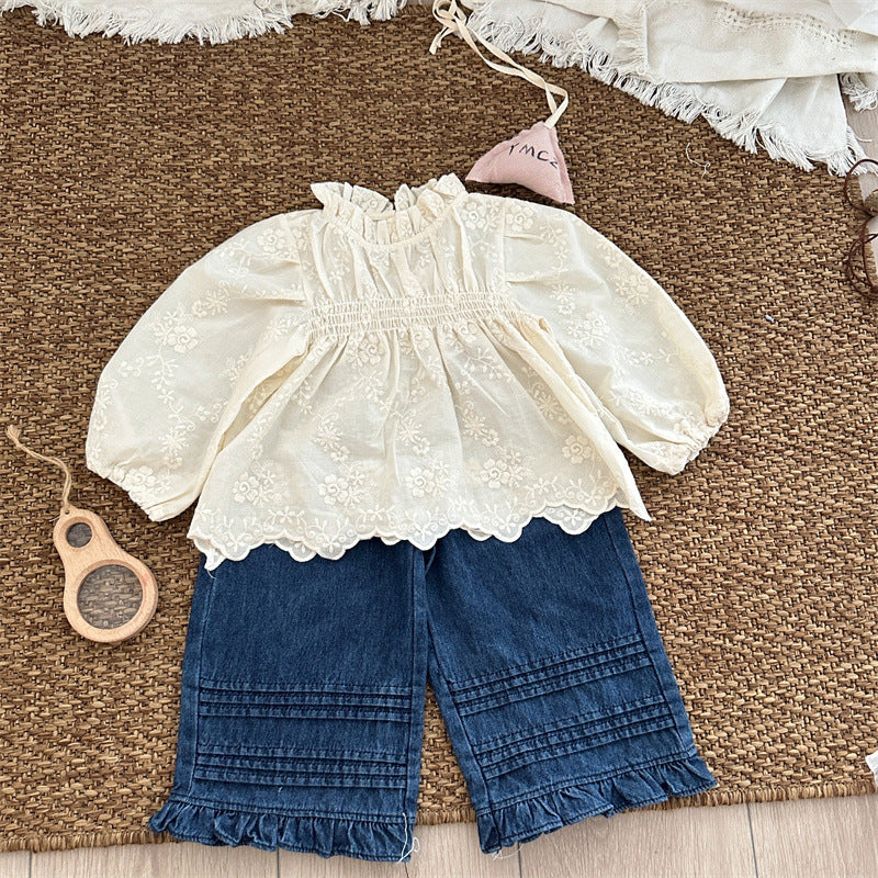 【BABY&KID】刺繍たっぷりフリルネックブラウスSK101445
