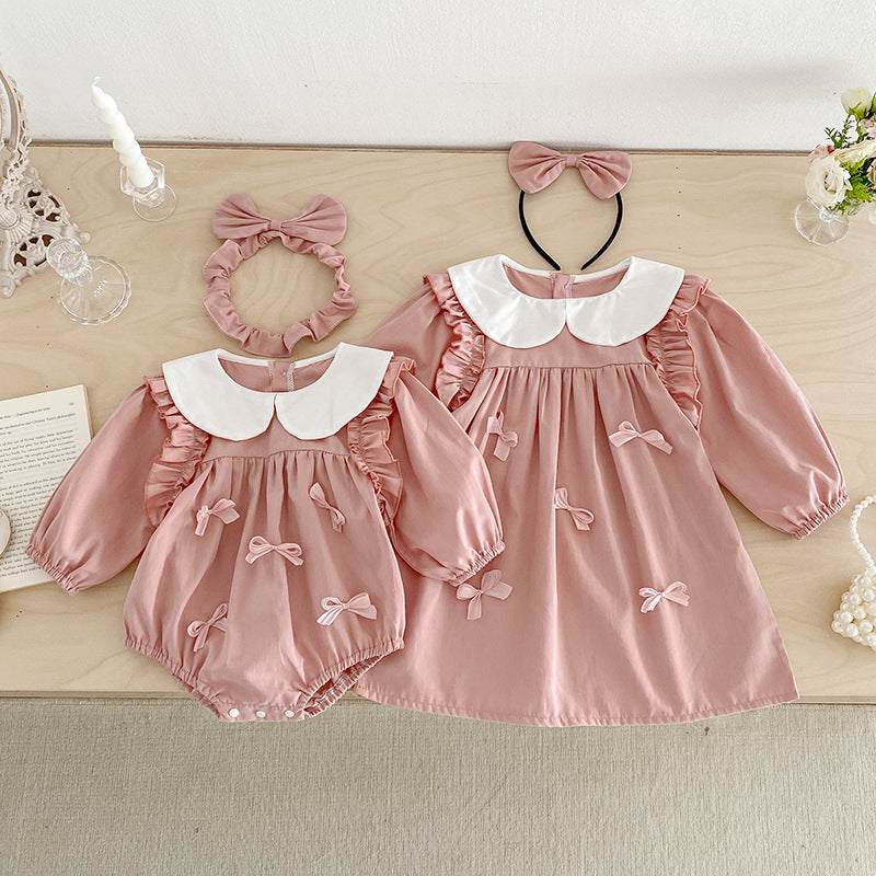 【姉妹服】立体蝶結びロンパース、ワンピースSK101114