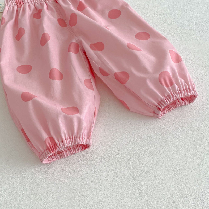 【BABY&KID】夏新作 ネコプリントTシャツ、ワンピ、サロペット、ドットパンツセットSKO71201