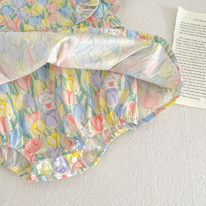 【BABY&KID】夏新作 花柄うさぎロンパース、ロンパースワンピ、ワンピースSK090713