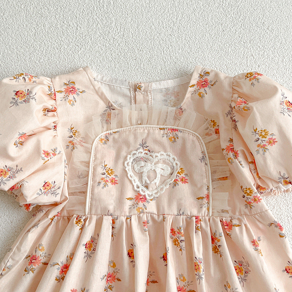 【姉妹服】夏新作 ピンク小花柄ロンパース、ワンピースSK081632