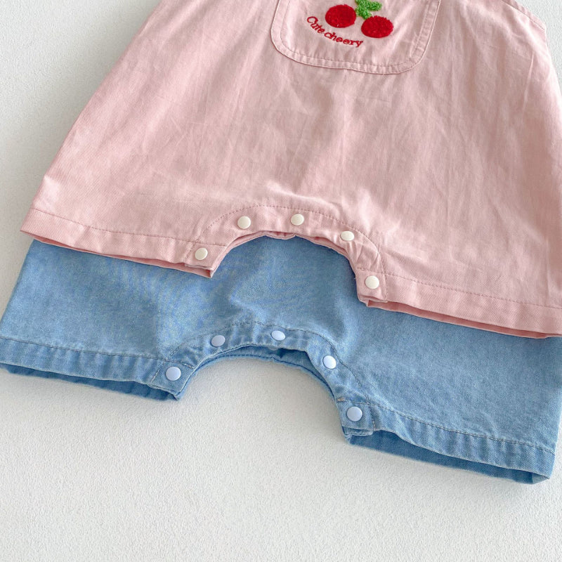 【BABY&KID】夏新作 チェリー柄デニムサロペット、チェリープリントTシャツSK080618