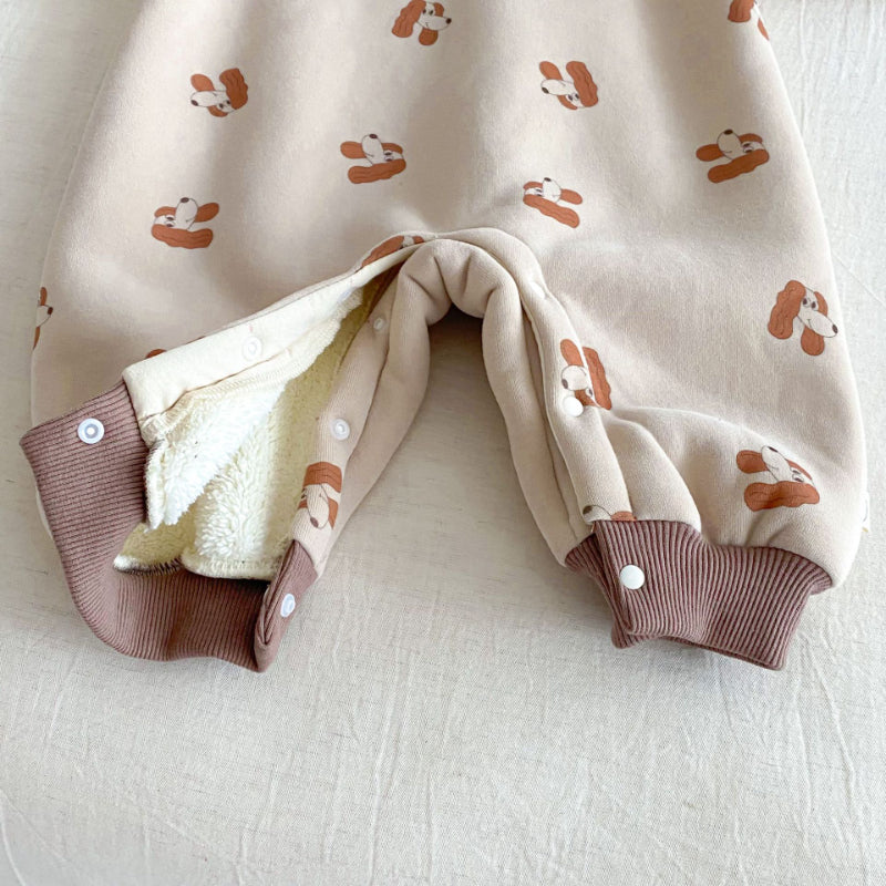 【BABY】犬柄ボーダー裏起毛カバーオールSK102915