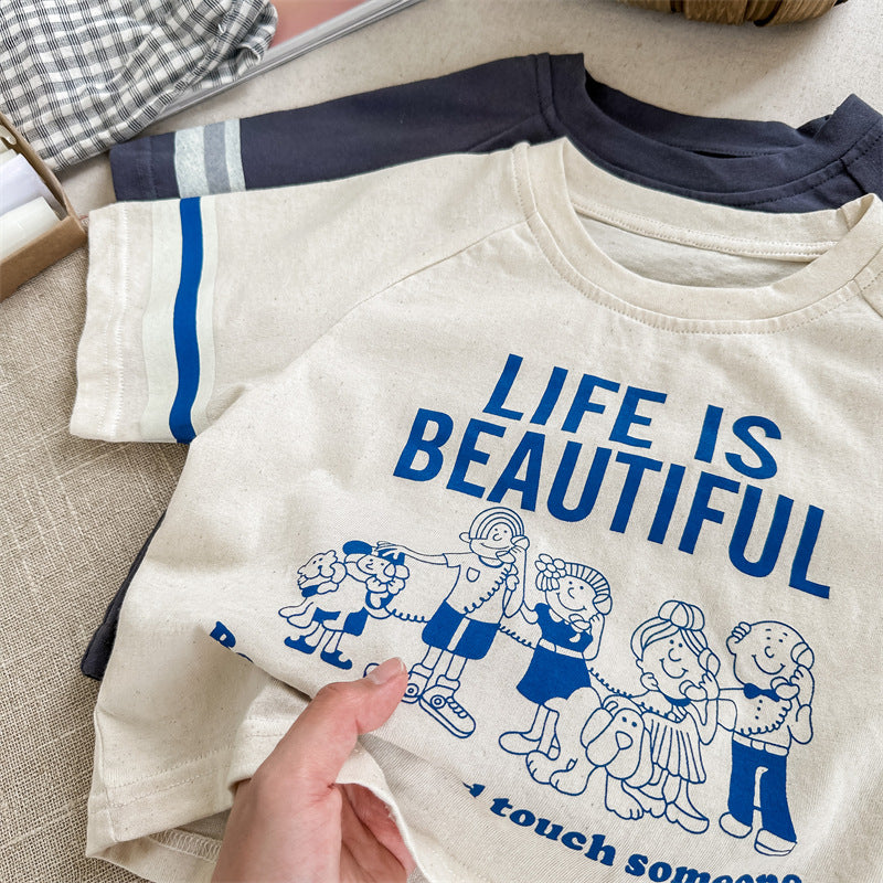 【BABY&KID】夏新作 英字カートゥーン柄プリントTシャツSK091614